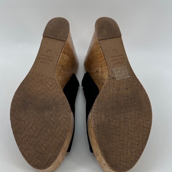 Stuart Weitzman 70s Retro Boho Black Cork Wedge Sandals Causal Chic Sz 10.5 - Picture 9 of 12
